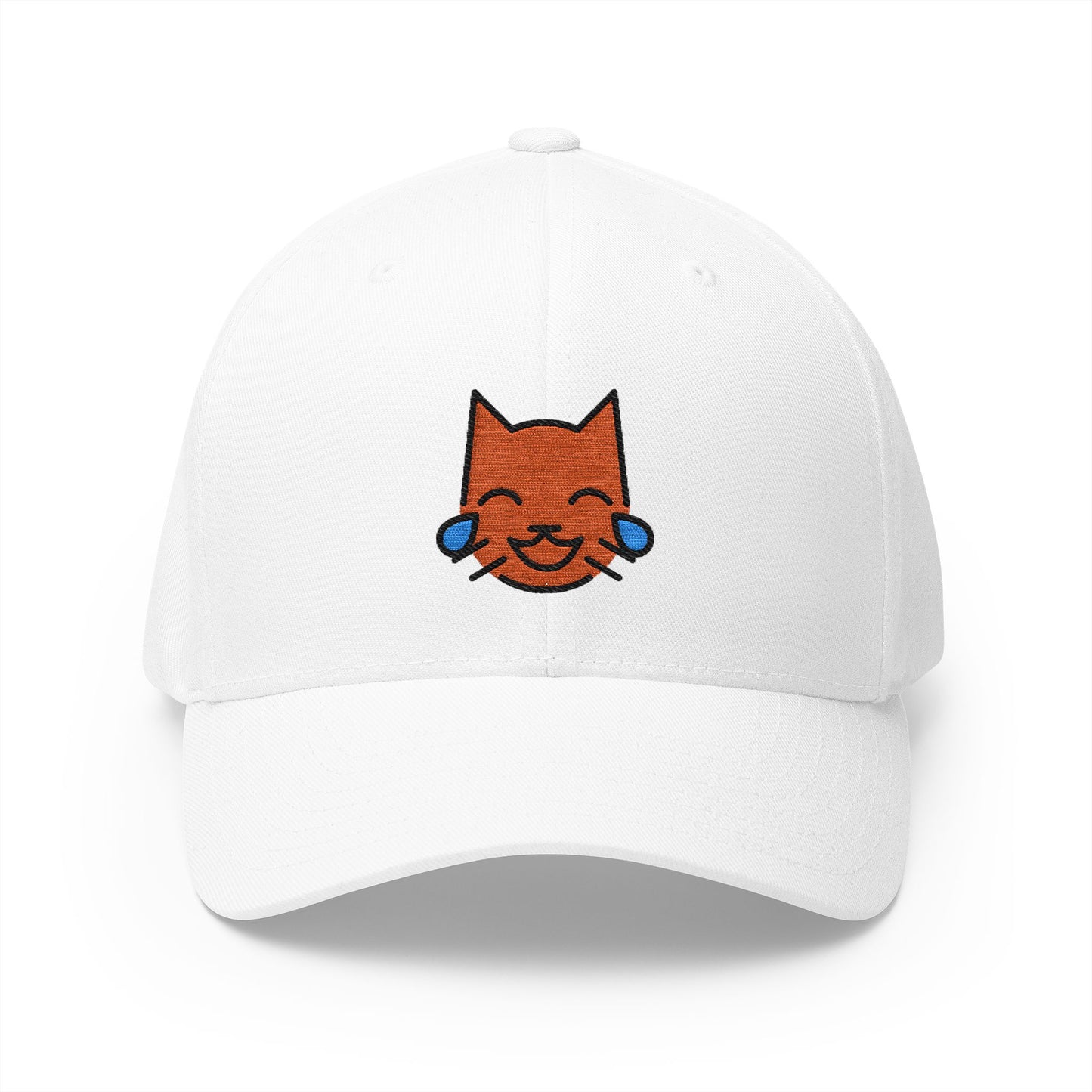 Cat With Tears Of Joy Emoji White Cap – Premium by Capmoji