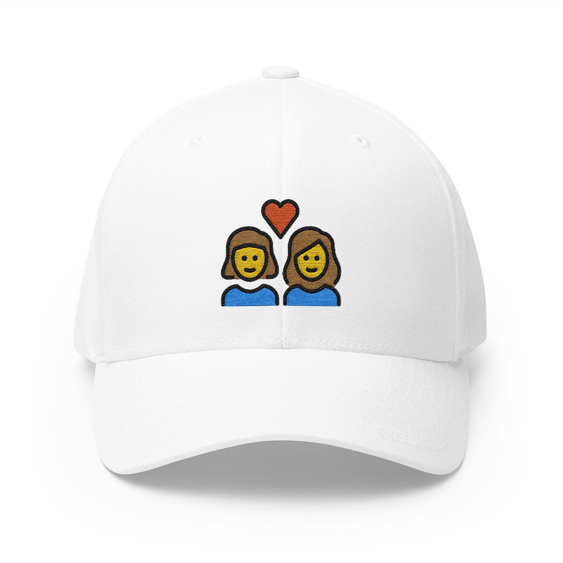Couple With Heart: Woman, Woman Emoji White Cap – Premium by Capmoji