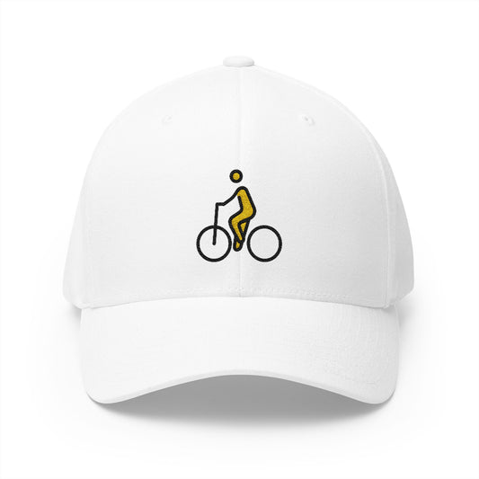 Man Biking Emoji White Cap – Premium by Capmoji