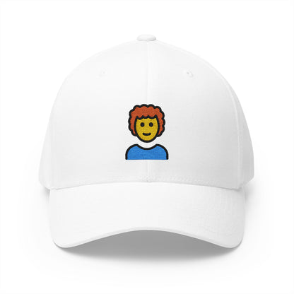 Person: Curly Hair Emoji White Cap – Premium by Capmoji