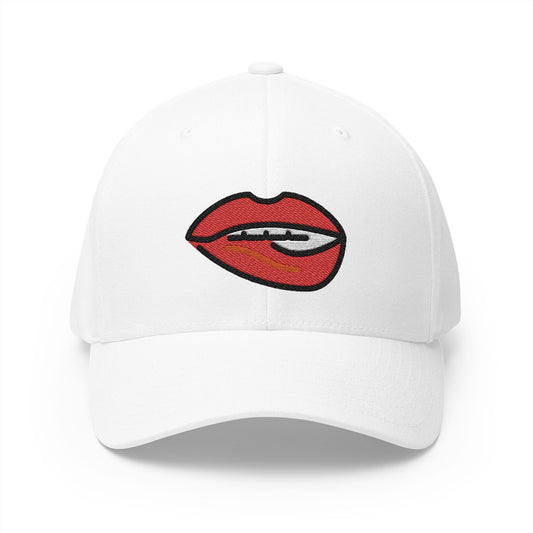 Biting Lip Emoji White Cap – Premium by Capmoji