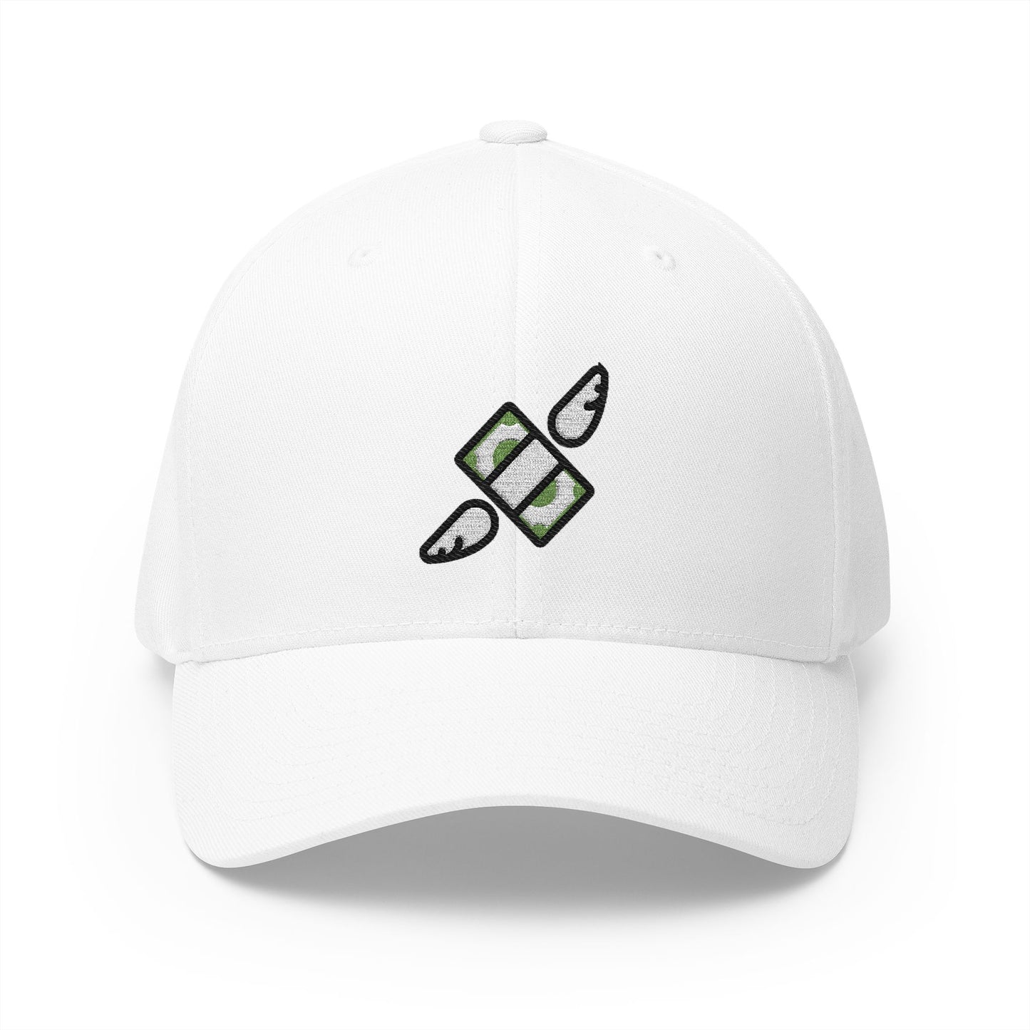 Money With Wings Emoji White Cap – Premium by Capmoji