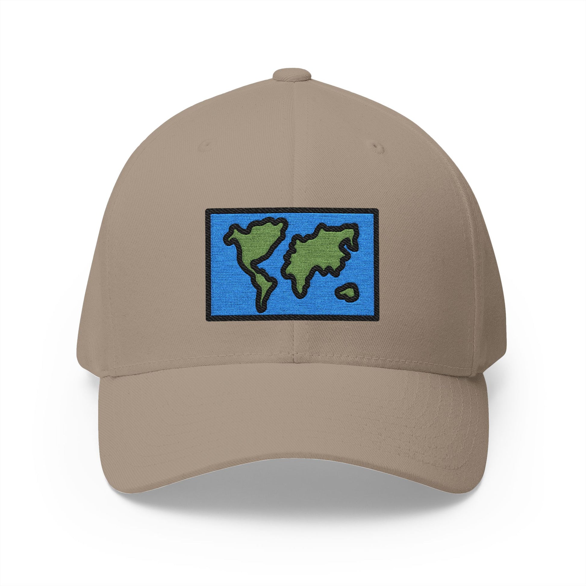 World Map Emoji Khaki Cap – Premium by Capmoji