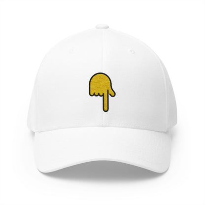 Backhand Index Pointing Down Emoji White Cap – Premium by Capmoji