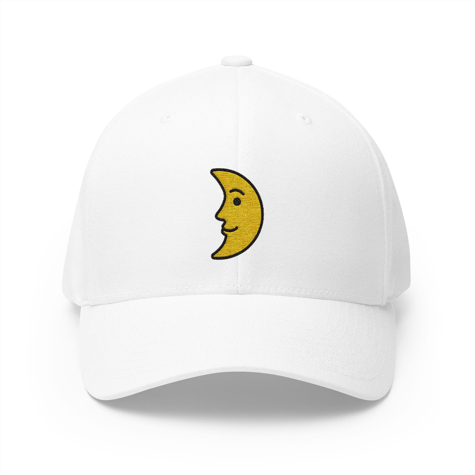 First Quarter Moon Face Emoji White Cap – Premium by Capmoji