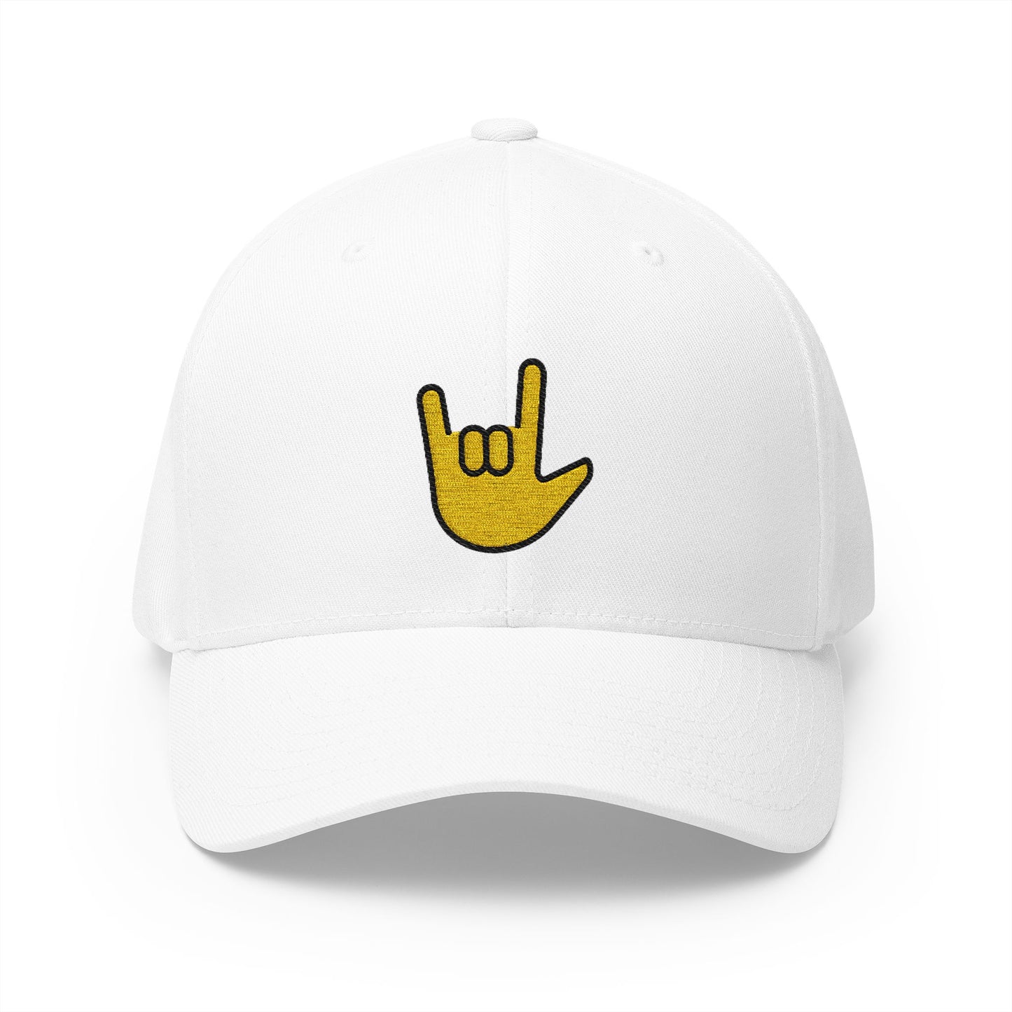 Love-You Gesture Emoji White Cap – Premium by Capmoji