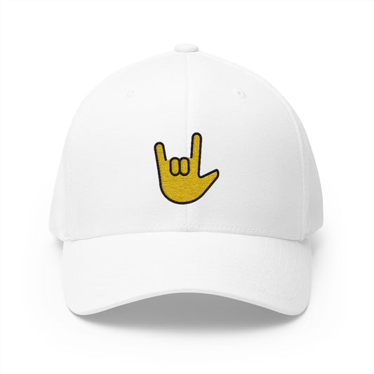 Love-You Gesture Emoji White Cap – Premium by Capmoji