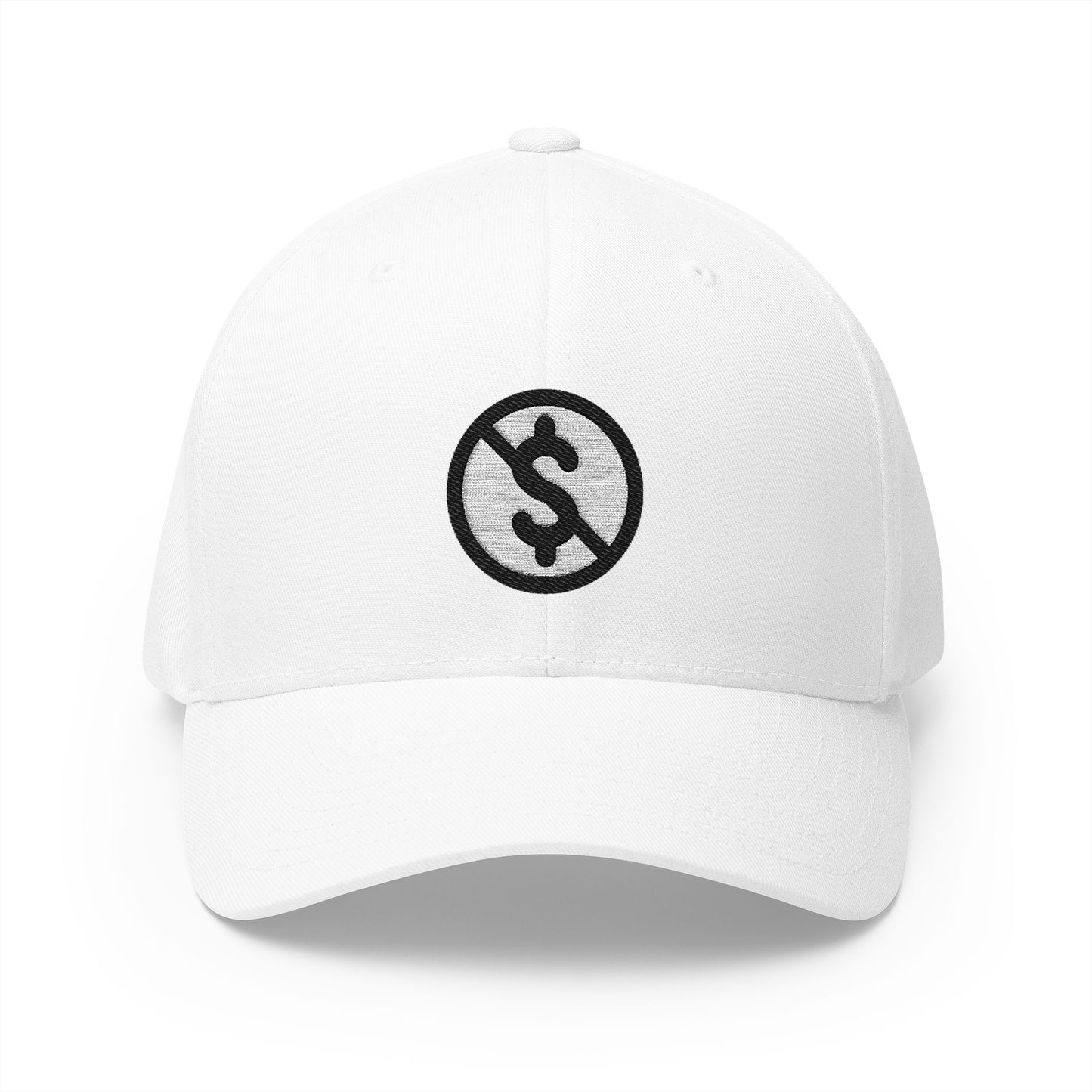 Circled Dollar Sign With Overlaid Backslash Emoji White Cap – Premium by Capmoji