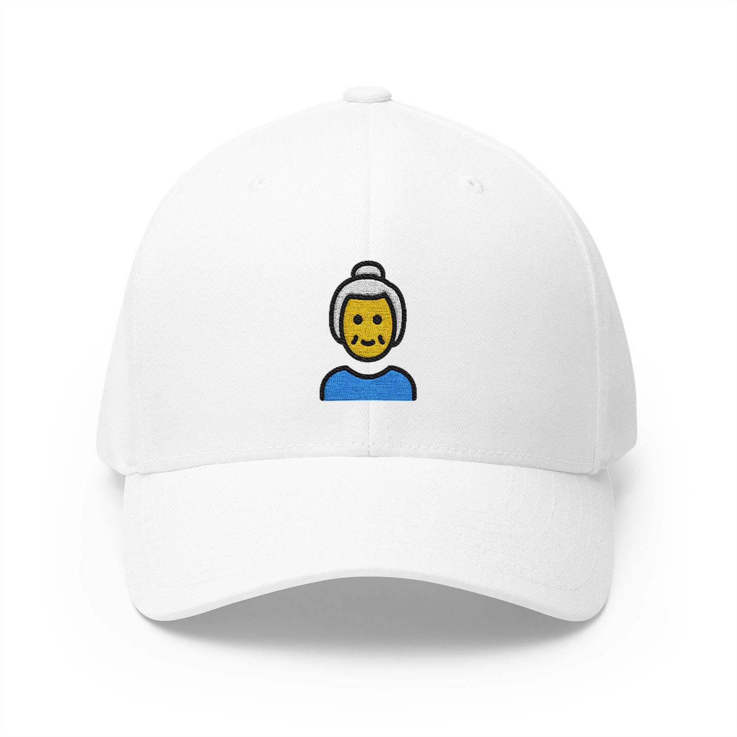 Old Woman Emoji White Cap – Premium by Capmoji