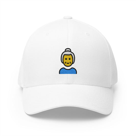 Old Woman Emoji White Cap – Premium by Capmoji