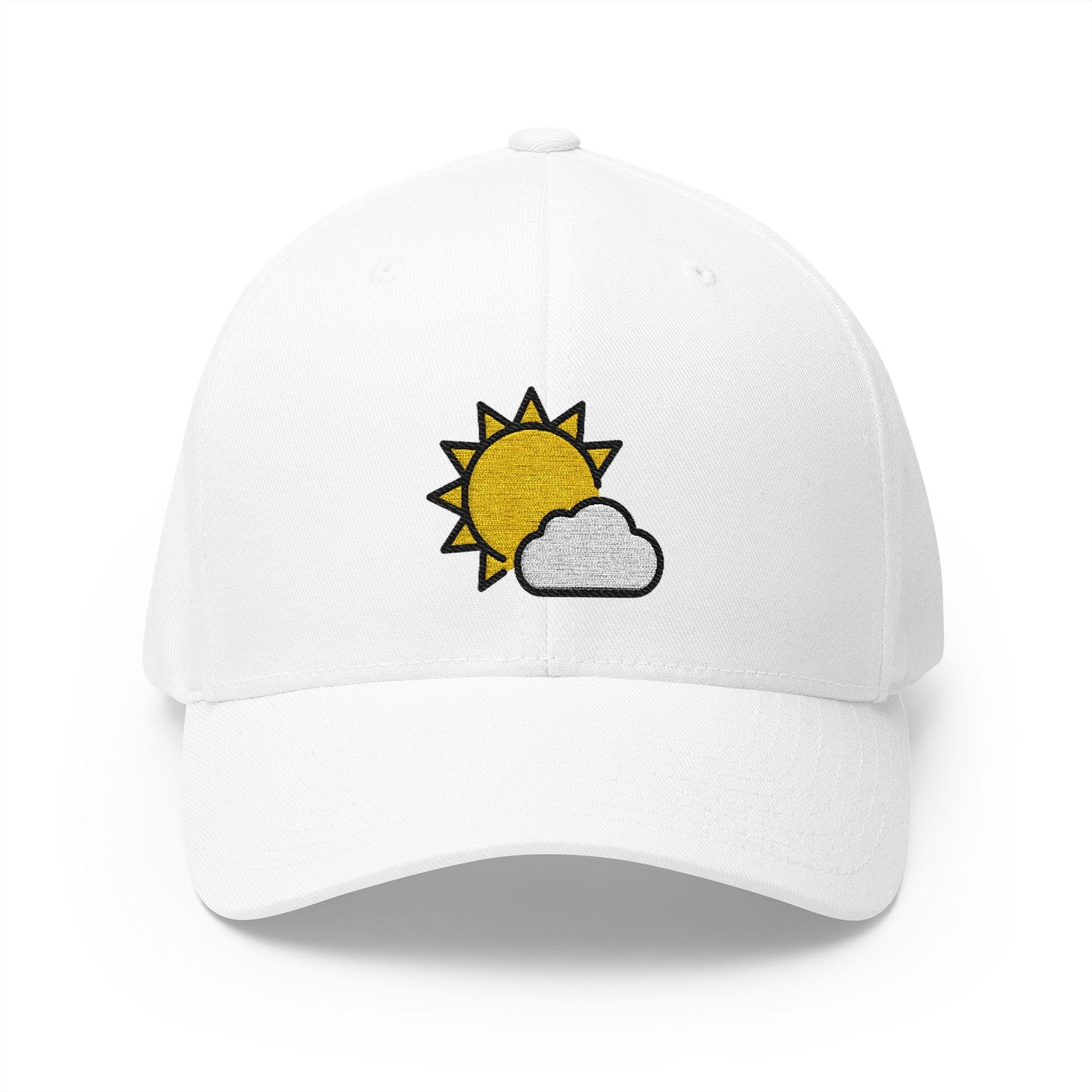 Sun Behind Small Cloud Emoji White Cap – Premium by Capmoji