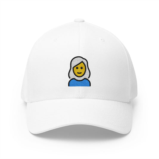 Woman: White Hair Emoji White Cap – Premium by Capmoji