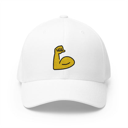 Flexed Biceps Emoji White Cap – Premium by Capmoji