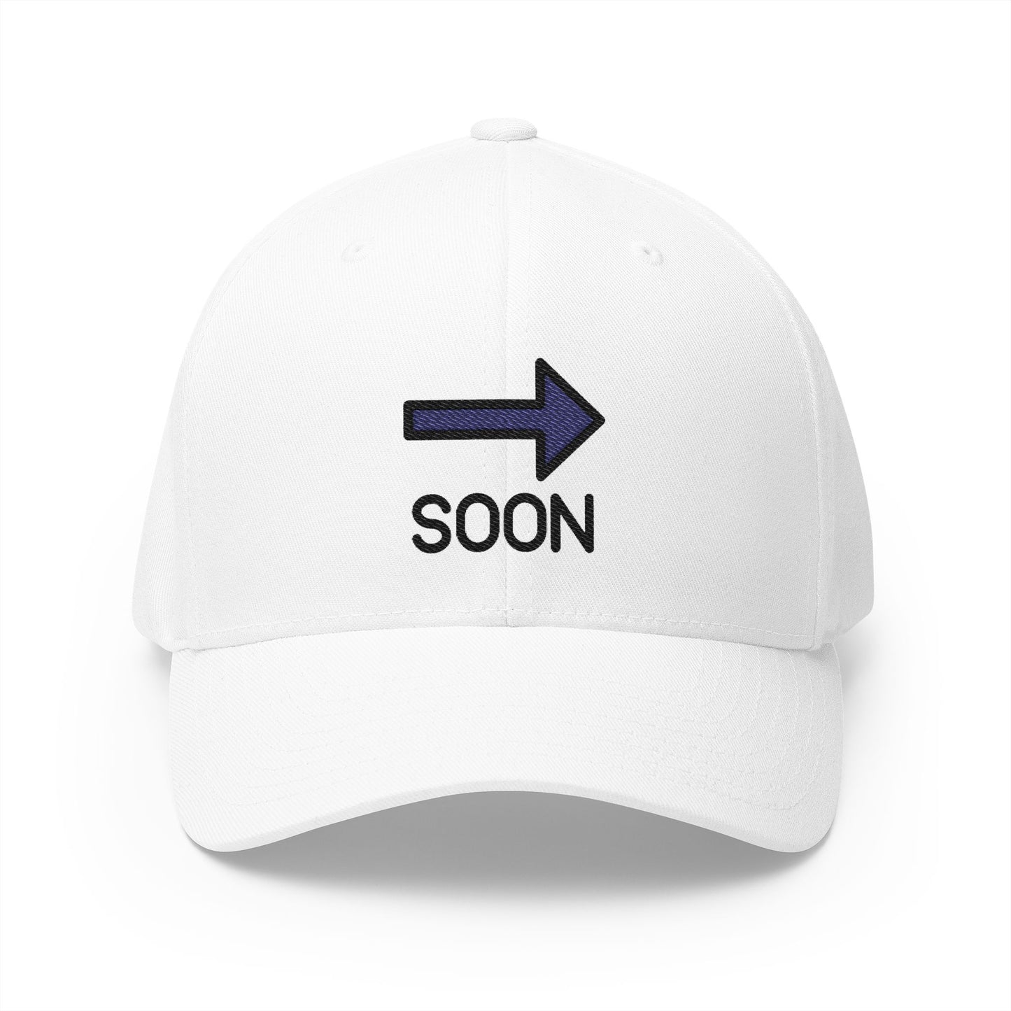 Soon Arrow Emoji White Cap – Premium by Capmoji