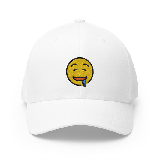 Drooling Face Emoji White Cap – Premium by Capmoji