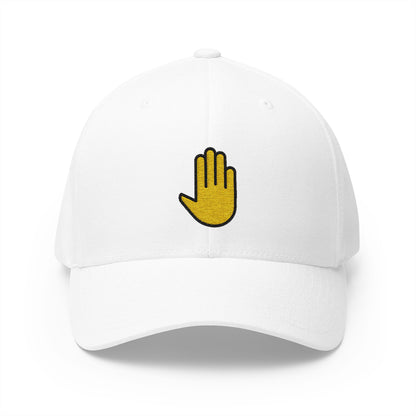 Raised Back Of Hand Emoji White Cap – Premium by Capmoji