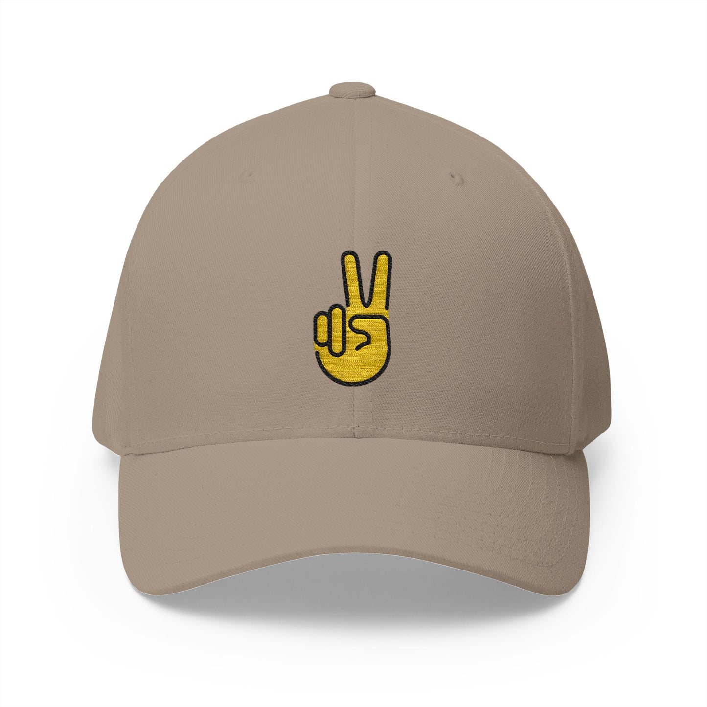 Victory Hand Emoji Khaki Cap – Premium by Capmoji