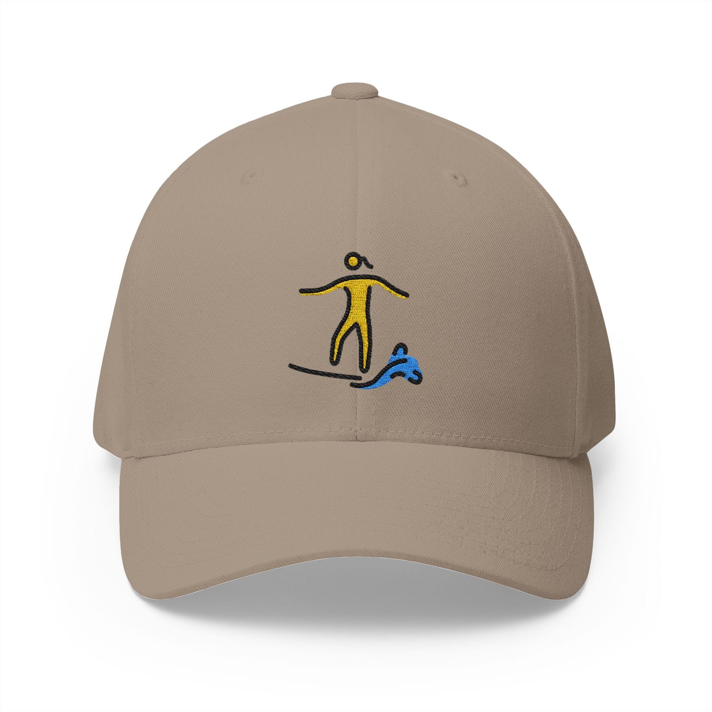Woman Surfing Emoji Khaki Cap – Premium by Capmoji