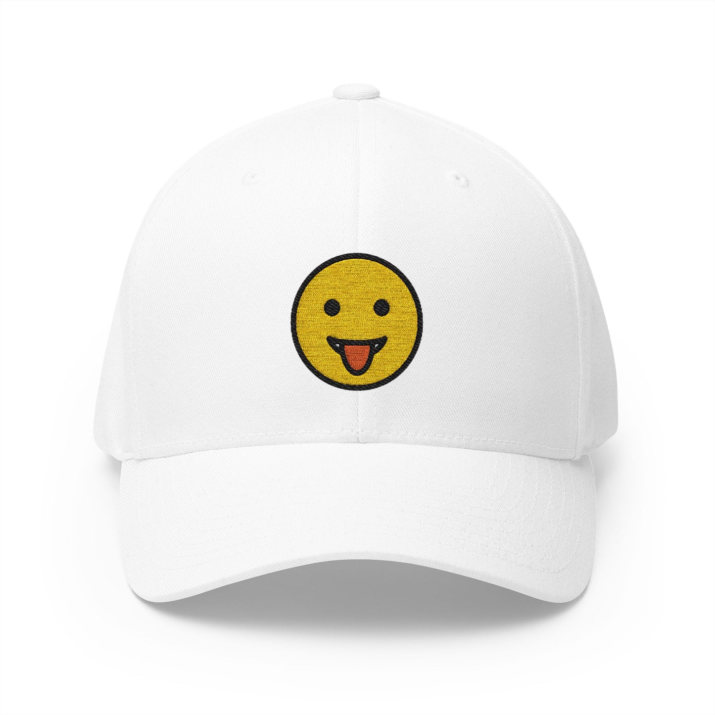 Face With Tongue Emoji White Cap – Premium by Capmoji