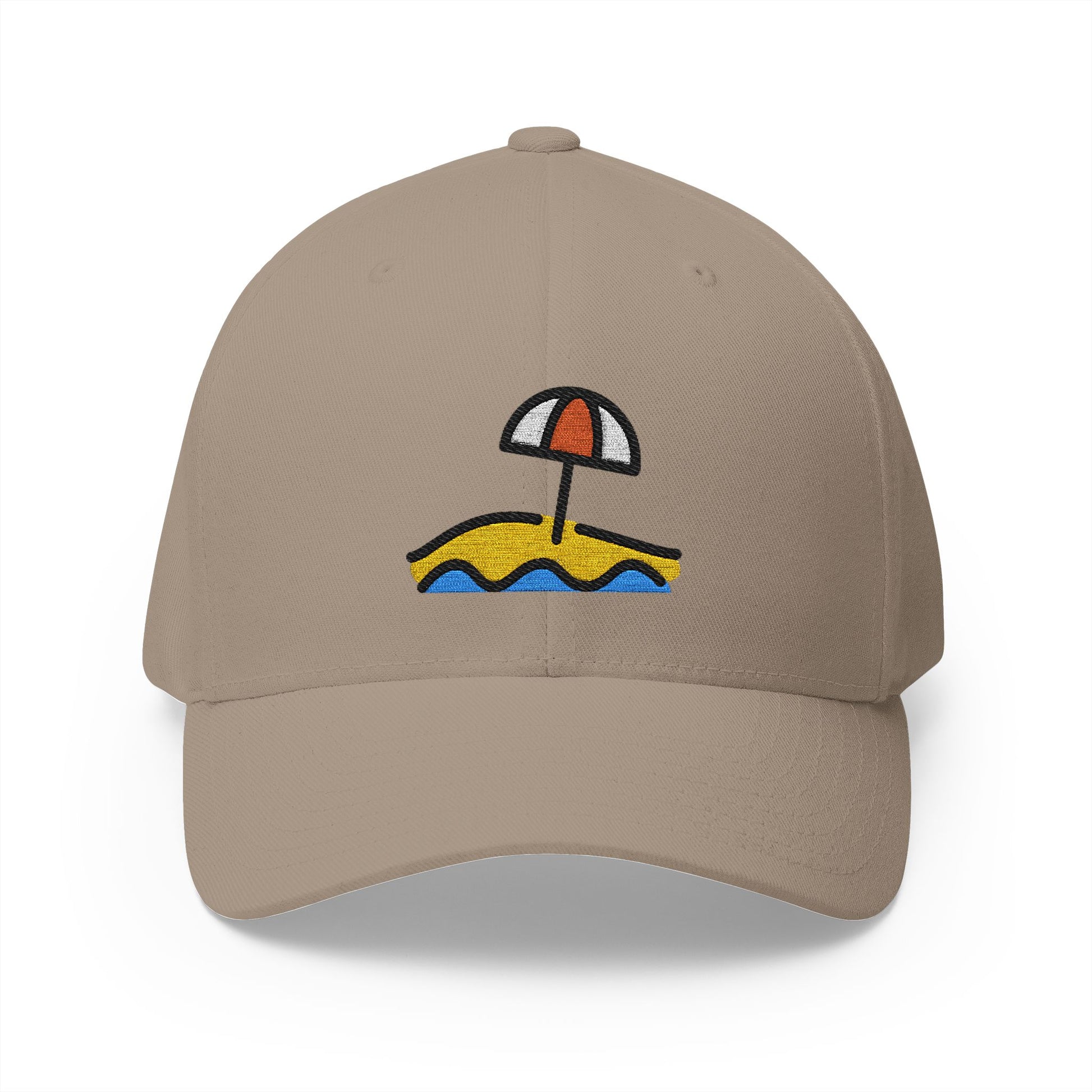 Beach With Umbrella Emoji Khaki Cap – Premium by Capmoji