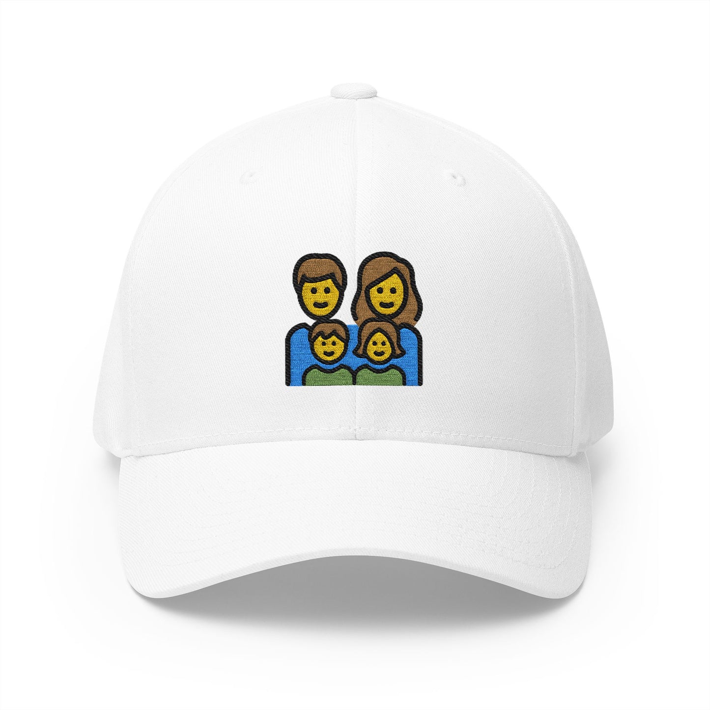 Family: Man, Woman, Girl, Boy Emoji White Cap – Premium by Capmoji
