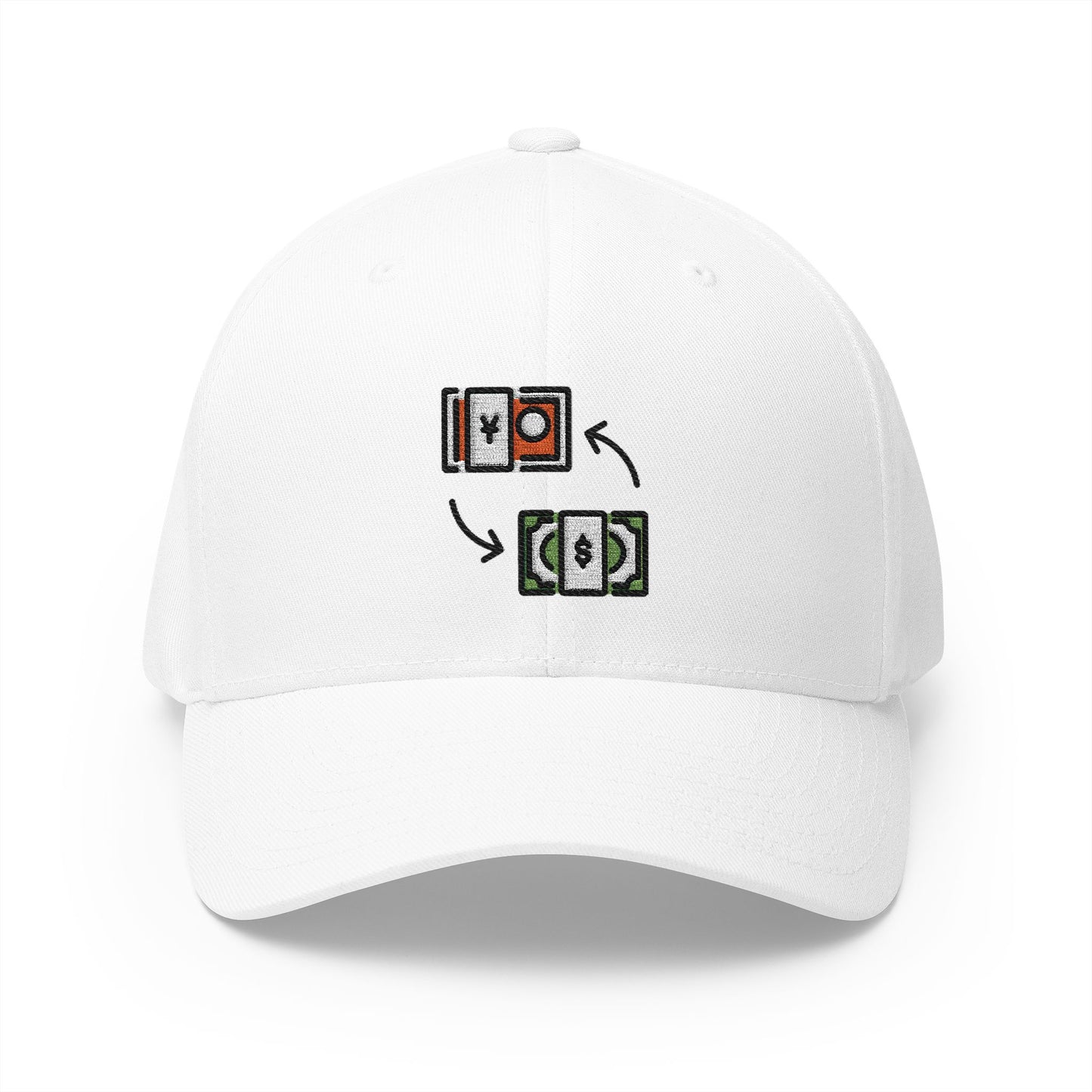 Currency Exchange Emoji White Cap – Premium by Capmoji