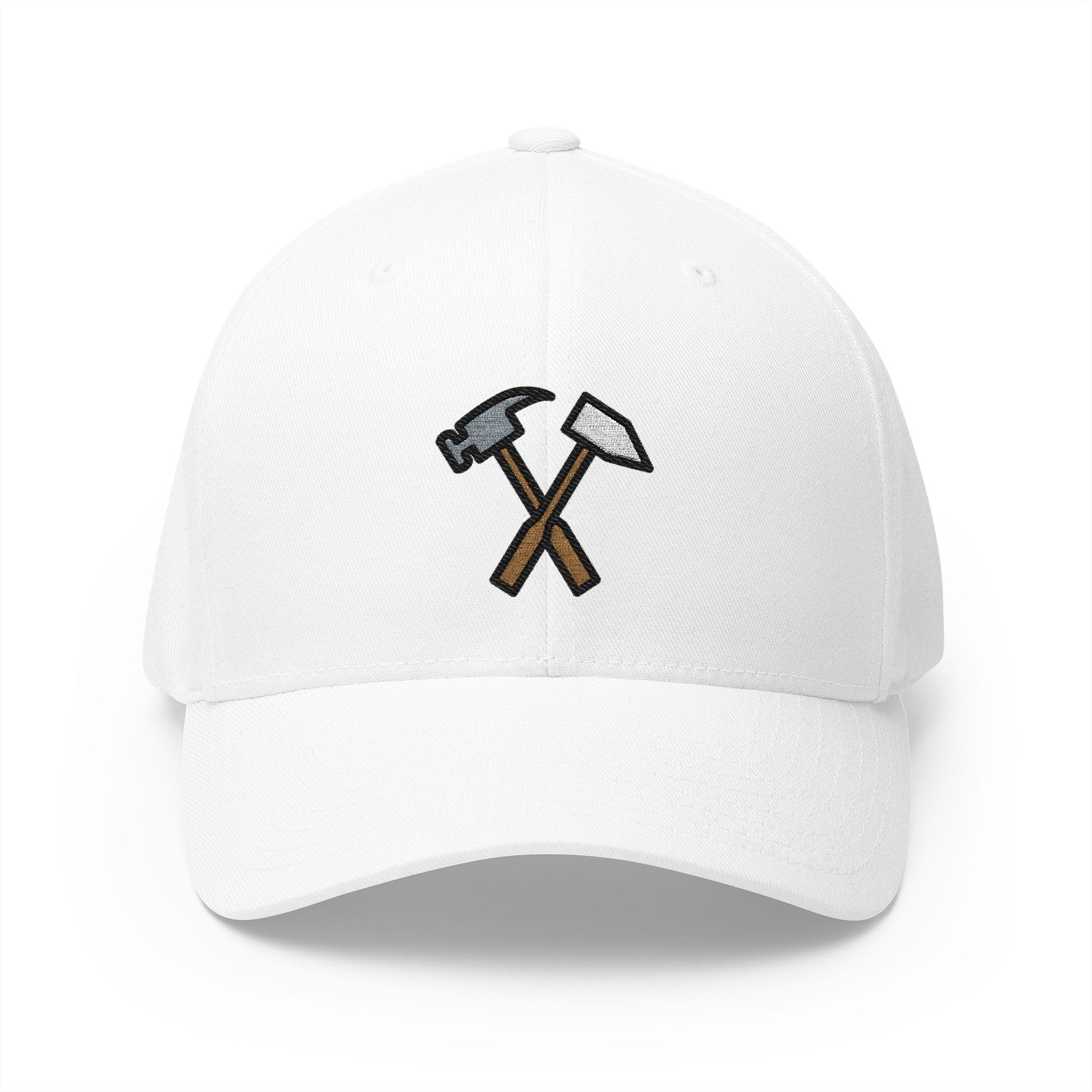 Hammer And Pick Emoji White Cap – Premium by Capmoji