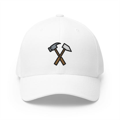 Hammer And Pick Emoji White Cap – Premium by Capmoji
