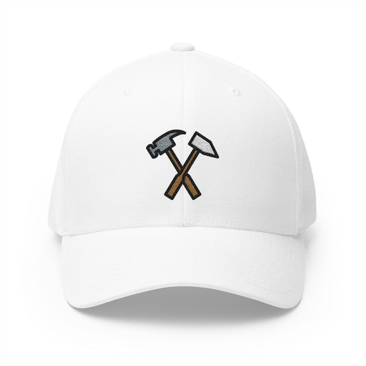 Hammer And Pick Emoji White Cap – Premium by Capmoji