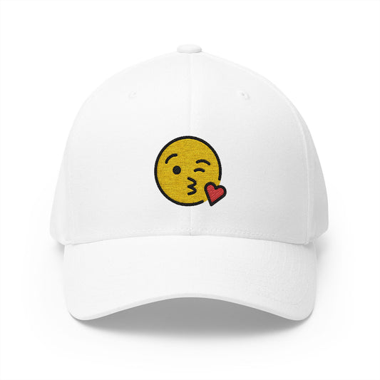 Face Blowing A Kiss Emoji White Cap – Premium by Capmoji
