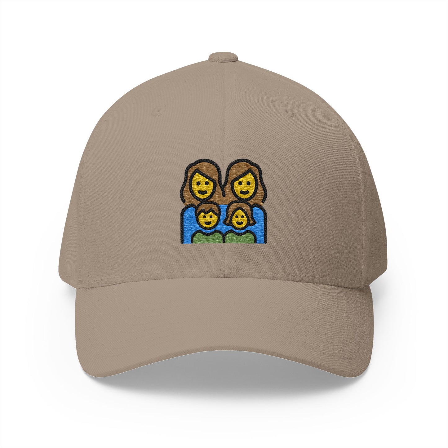 Family: Woman, Woman, Girl, Boy Emoji Khaki Cap – Premium by Capmoji