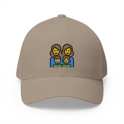Family: Woman, Woman, Girl, Boy Emoji Khaki Cap – Premium by Capmoji