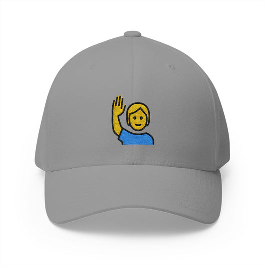 Person Raising Hand Emoji Grey Cap – Premium by Capmoji