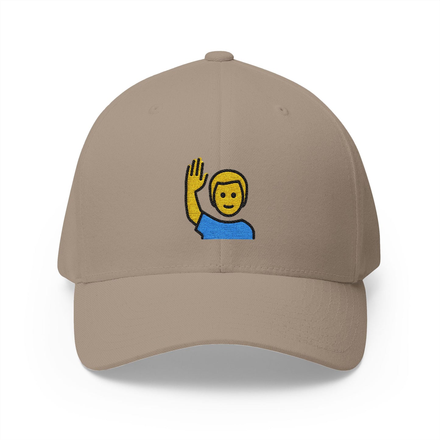 Man Raising Hand Emoji Khaki Cap – Premium by Capmoji