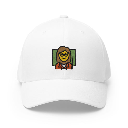Woman Teacher Emoji White Cap – Premium by Capmoji