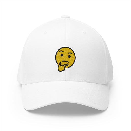 Thinking Face Emoji White Cap – Premium by Capmoji