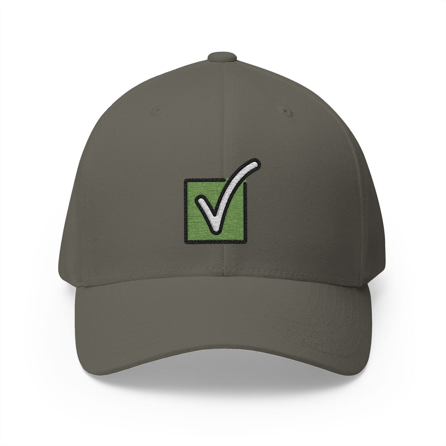 Check Mark Button Emoji Olive Cap – Premium by Capmoji