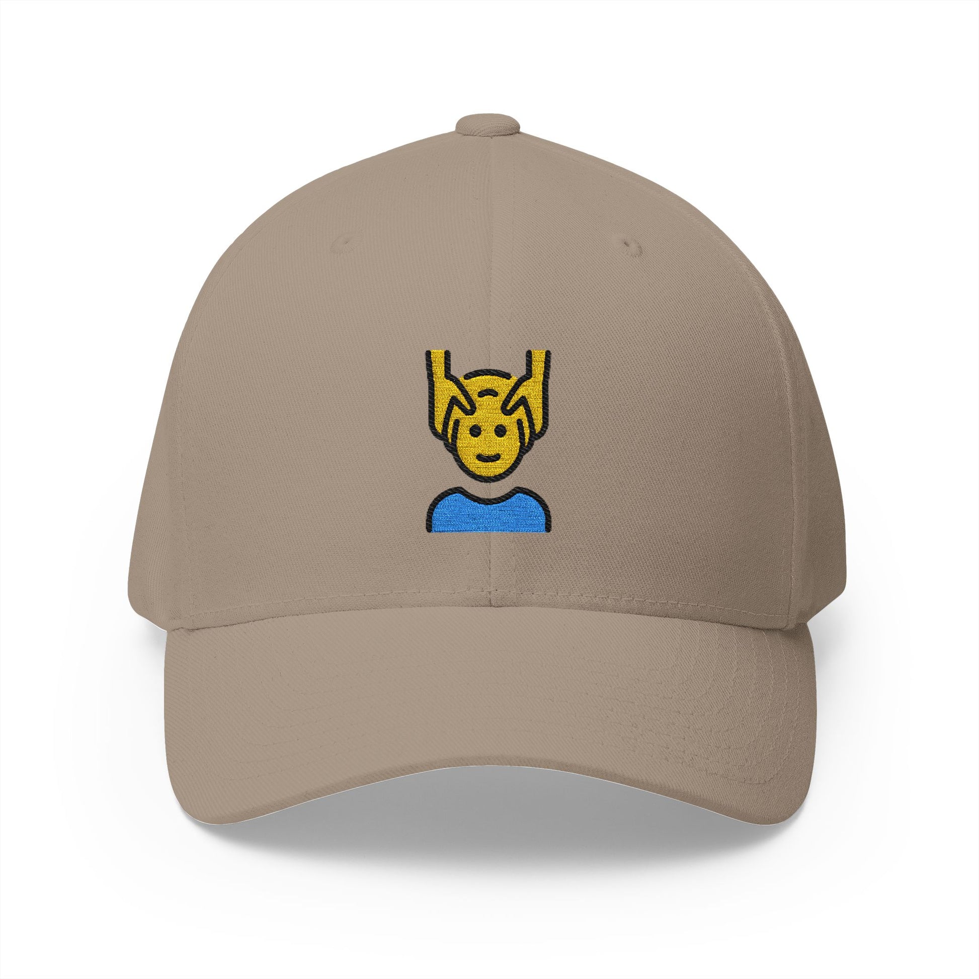 Man Getting Massage Emoji Khaki Cap – Premium by Capmoji