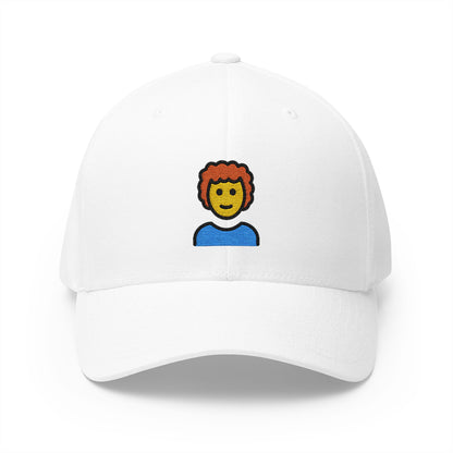 Man: Curly Hair Emoji White Cap – Premium by Capmoji