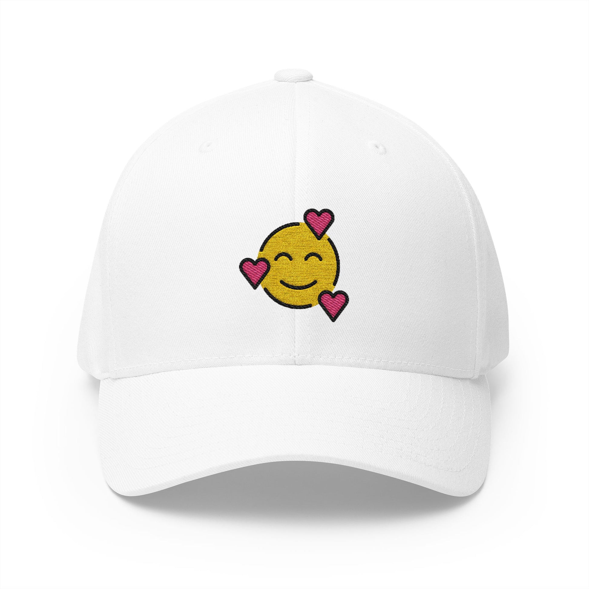 Smiling Face With Hearts Emoji White Cap – Premium by Capmoji