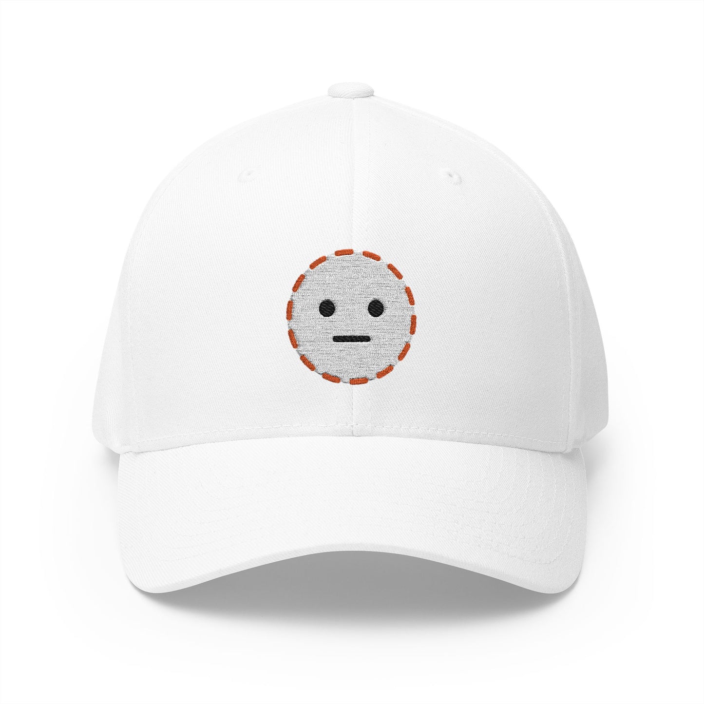 Dotted Line Face Emoji White Cap – Premium by Capmoji