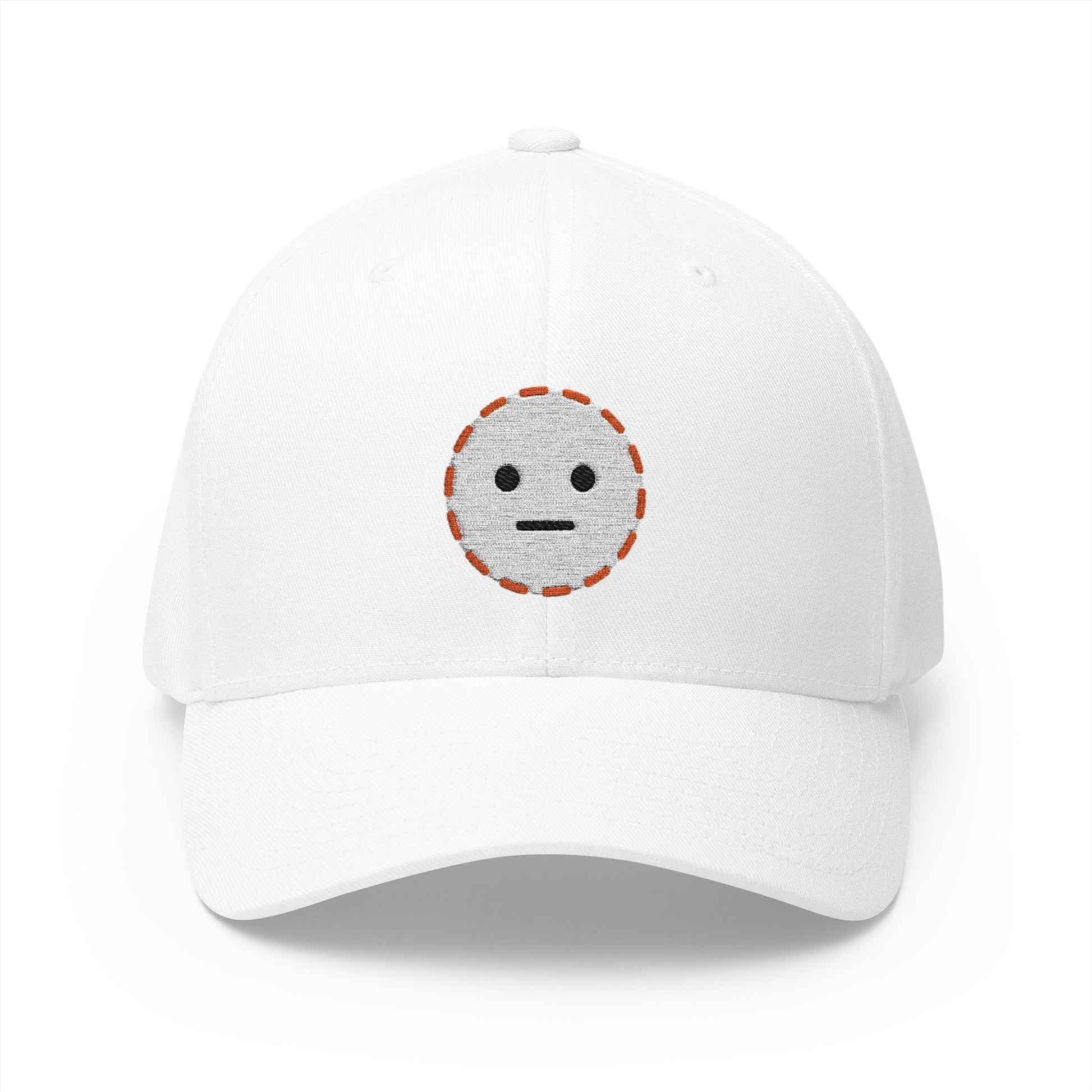 Dotted Line Face Emoji White Cap – Premium by Capmoji