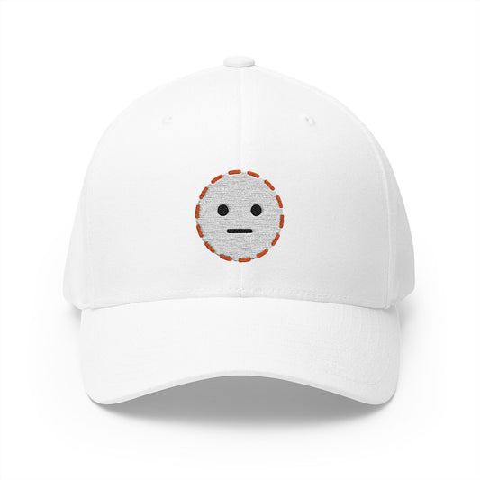 Dotted Line Face Emoji White Cap – Premium by Capmoji