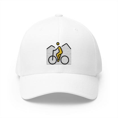 Person Mountain Biking Emoji White Cap – Premium by Capmoji