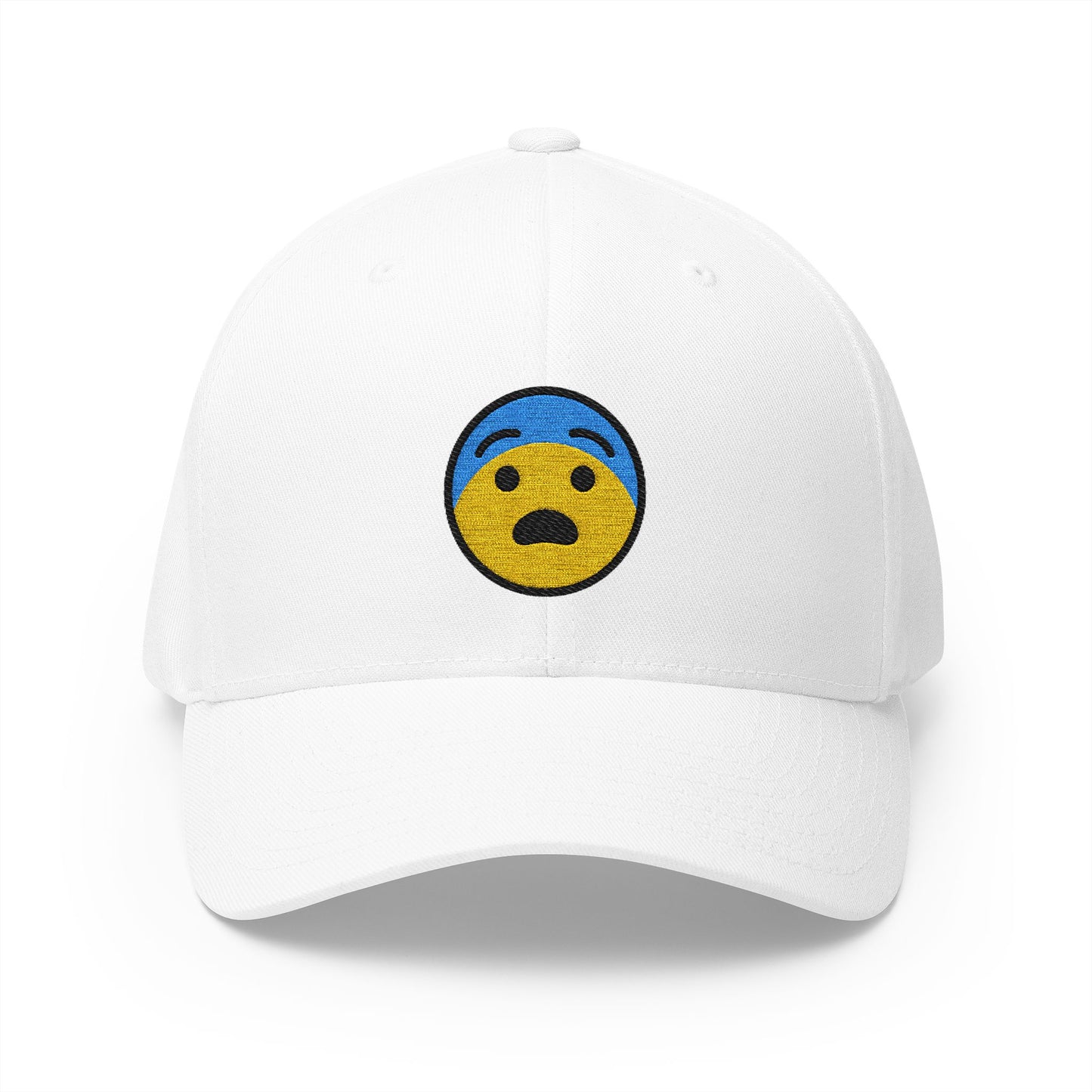 Fearful Face Emoji White Cap – Premium by Capmoji