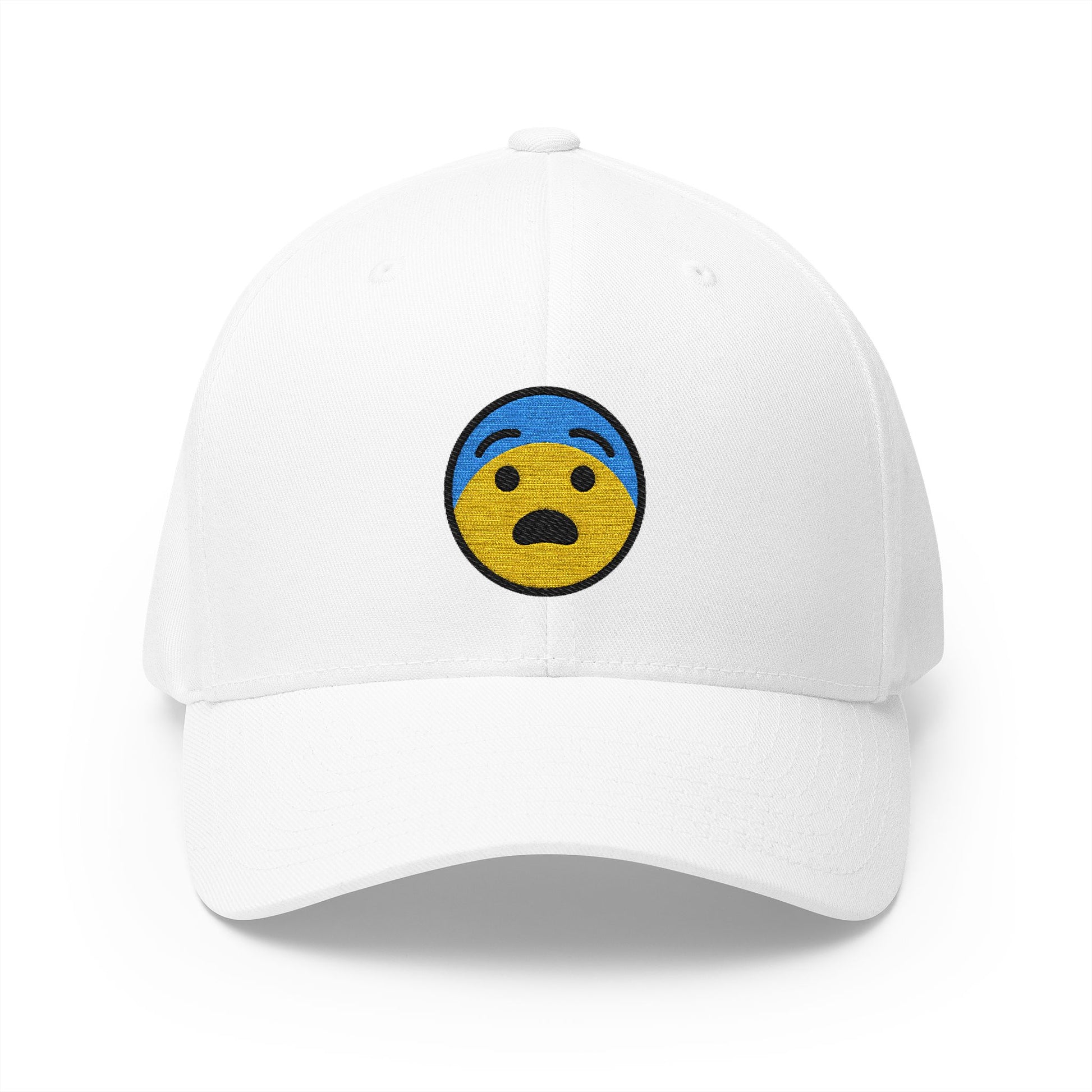 Fearful Face Emoji White Cap – Premium by Capmoji