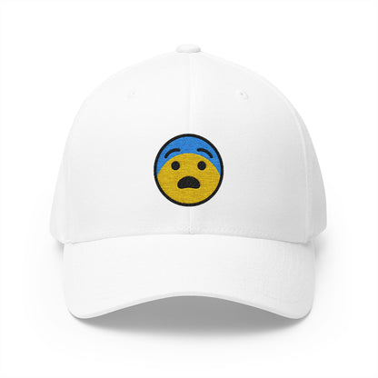Fearful Face Emoji White Cap – Premium by Capmoji