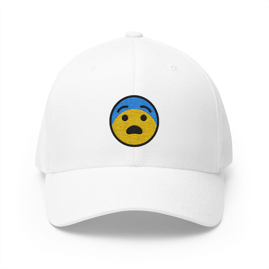 Fearful Face Emoji White Cap – Premium by Capmoji