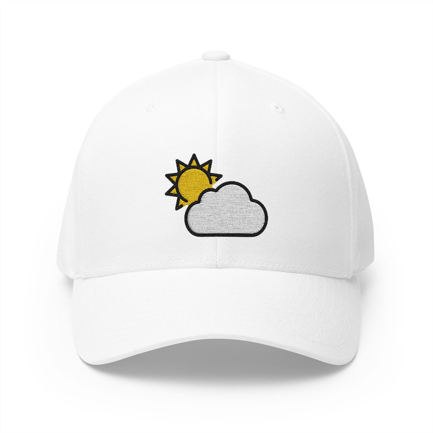 Sun Behind Cloud Emoji White Cap – Premium by Capmoji
