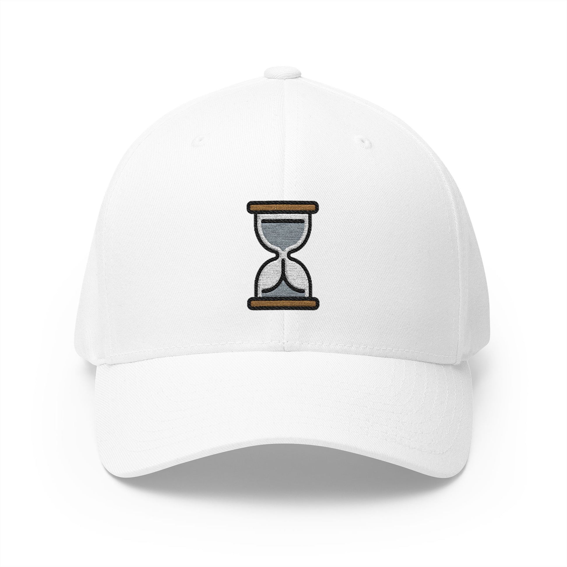 Hourglass Not Done Emoji White Cap – Premium by Capmoji